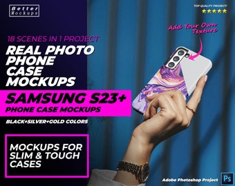 Real Photo Phone Case Mockups for Samsung S23 - Snap Slim Tough Phone Case Mockups for Samsung S23 - Phone Case Mockup for Affinity Photo