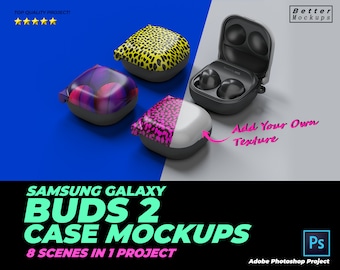 Samsung Galaxy Buds Mockup Package 8 in 1, Sublimation Case Mockup for Galaxy Buds, Buds Case Template for Photoshop and Affinity Photo