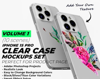iPhone 15 Pro Clear TPU Case Mockup, iPhone Transparent Case Mockup, iPhone 15 TPU Case Mockup, iPhone Case Mockup, Phone Case template