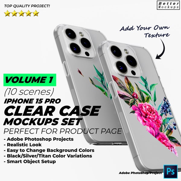 iPhone 15 Pro Clear TPU Case Mockup, iPhone Transparent Case Mockup, iPhone 15 TPU Case Mockup, iPhone Case Mockup, Phone Case template