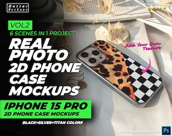 Real Photo 2D Phone Case Mockups for iPhone 15 Pro - 2D Case Mockups - Real Photo Style Mockups - iPhone 15 Pro TPU Case Mockups Real Photo