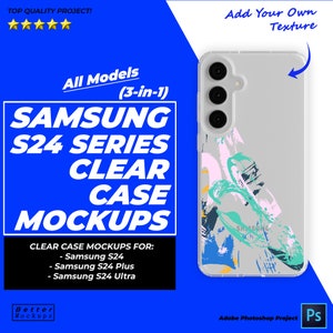 S24 Series Clear Case Front Mockups, Samsung S24 Transparent Case Mockups, Samsung S23 TPU Clear Case Mockup, Samsung Case Mockup