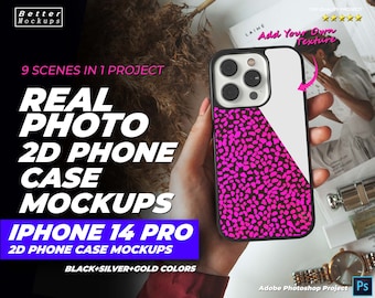 iPhone 14/15 Pro 2D Phone Case Mockups: Real Photo Style (PSD)