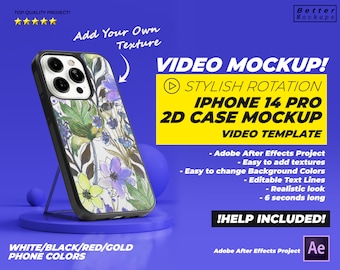 iPhone 14 Pro 2D Case Video Mockup, Sublimation iPhone 14 Case Mock Up 2D Case Mockup 2D Case Mockup 2D Case Mockup, Phone Case 2D template