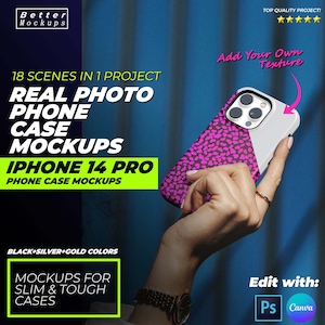 Real Photo Phone Case Mockups für iPhone 14/15 Pro - Snap Slim Tough Case Mockups Real Photo Mockups - PSD Mockup, Phone Case Canva Template