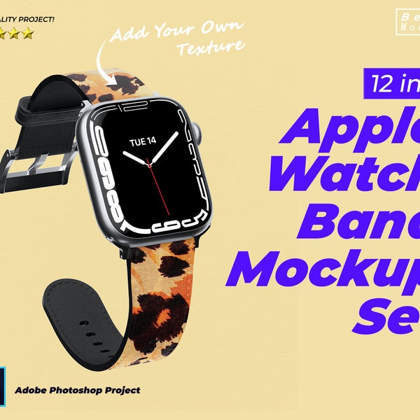 Maqueta de banda de Apple Watch, plantilla de maqueta de banda de reloj, banda de reloj de Apple Dye, maqueta de banda de reloj de sublimación, maqueta de correa de reloj inteligente