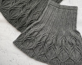 Wool Gray Skirt, Hand Knitted Women Wool Skirt, Gray Cable-Knit Skirt, Cozy Winter Outfits For Women, Vintage Midi Skirt, Crochet Aran Skirt