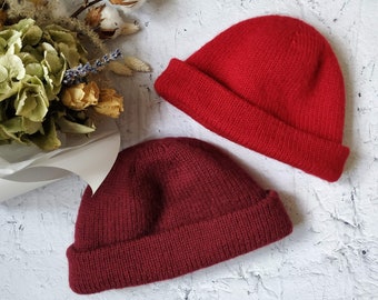 Hand-knitted Deep Red Hooded Hat With Tassels – Soft, Warm  display picture 1