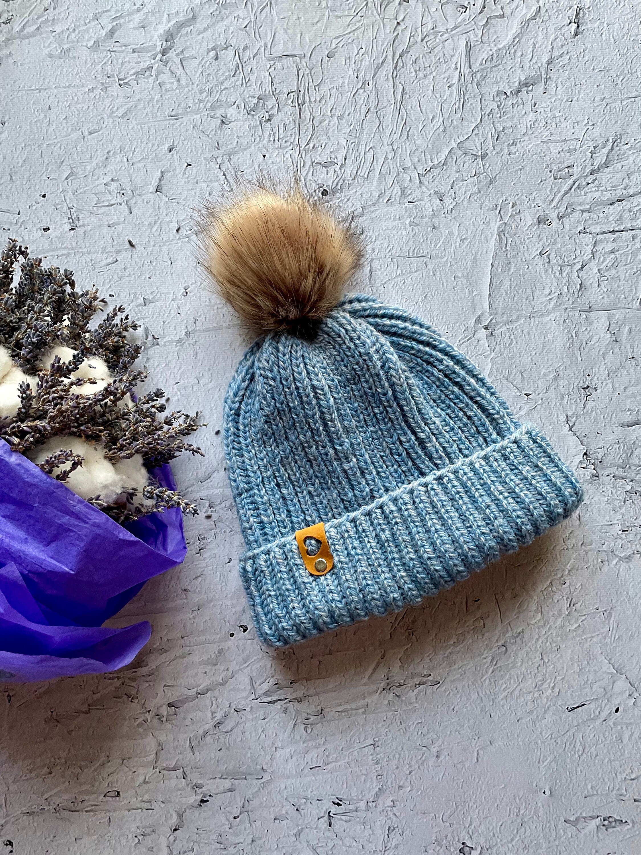 Blue Melange Wool Beanie: Unisex Chunky Knit Hat With 