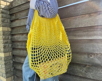 Mesh Market Bag, Chrochet Net String Bag, Yellow Beach Net Bag, Mesh Tote, Reusable Grocery Bag, Summer Bag, Gift for girl
