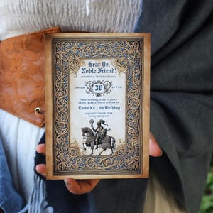 Modelo de convite para festa medieval, convite para impressão 5x7", versões cavaleiro e dama, celebração de fantasia, festival medieval, feira ren, dnd