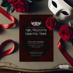 Masquerade Wedding Invitation: Phantom of the Opera Theme (Editable Canva Template)