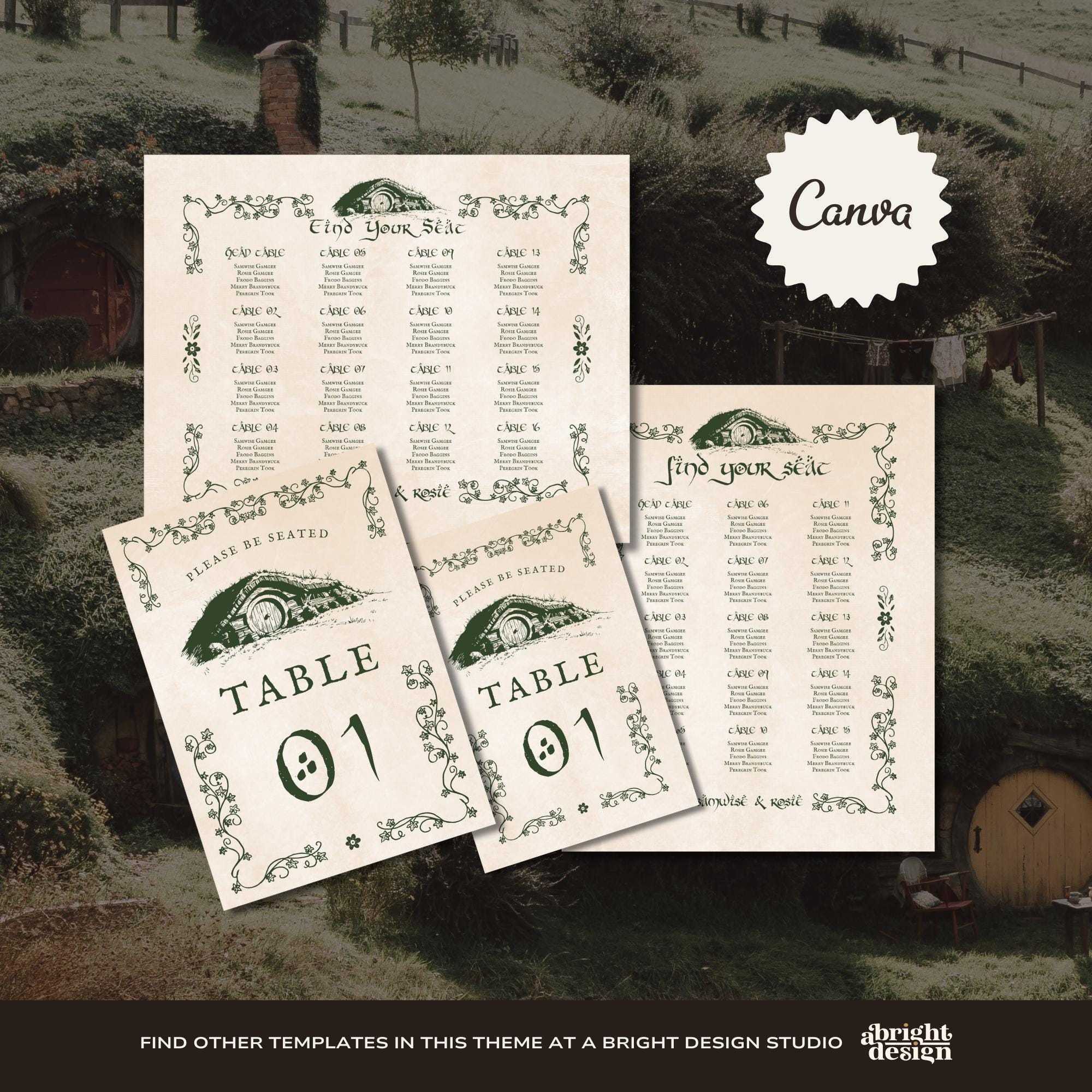 Hobbit Party Table Seating Chart and Table Card Template Suite: Tolkien ...