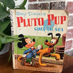Vintage 1952 A Little Golden Book Walt Disney&#39;s Pluto Pup Goes to Sea, Junk Journal Scrapbook, Memory Ephemera Journal