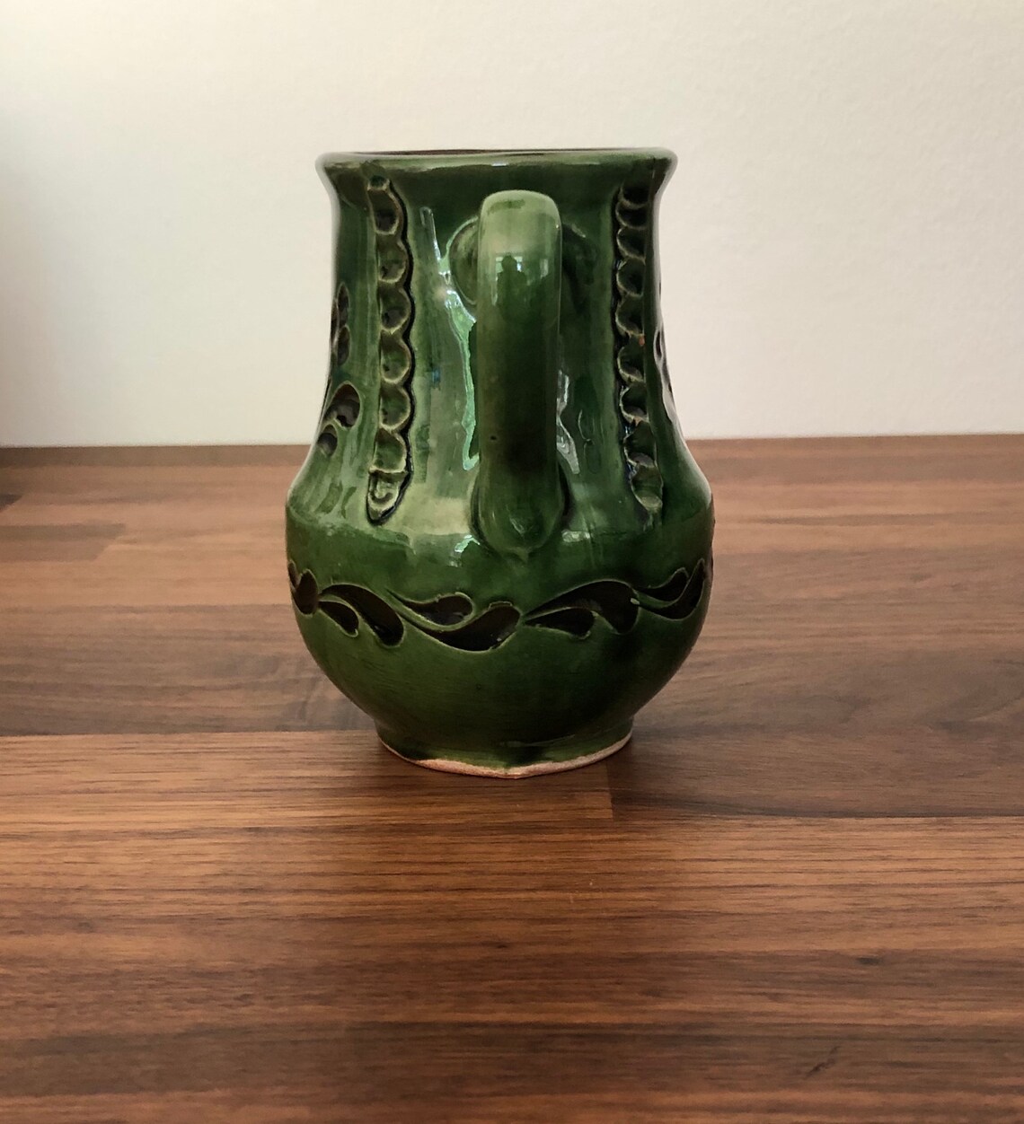 Mini Green Folk Art Ceramic Vase with Handle Primitive Jug | Etsy
