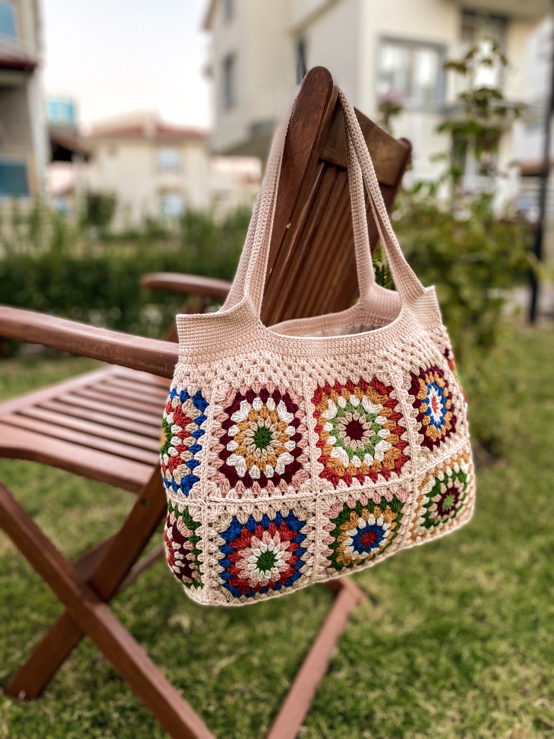 Crochet Granny Square Bag Colorful Boho Chic Handbag Market - Etsy