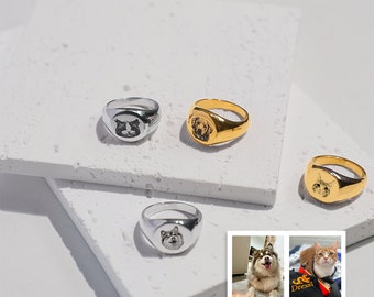 Custom Pet Photo Signet Rings, Personalized Pet Portrait Rings, Lost Pet Rings, Ring for Dog Moms, Pet Memorial Gifts, Pet Lover Rings