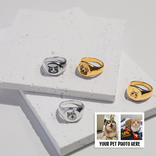 Custom Pet Photo Signet Rings, Personalized Pet Portrait Rings, Lost Pet Rings, Ring for Dog Moms, Pet Memorial Gifts, Pet Lover Rings