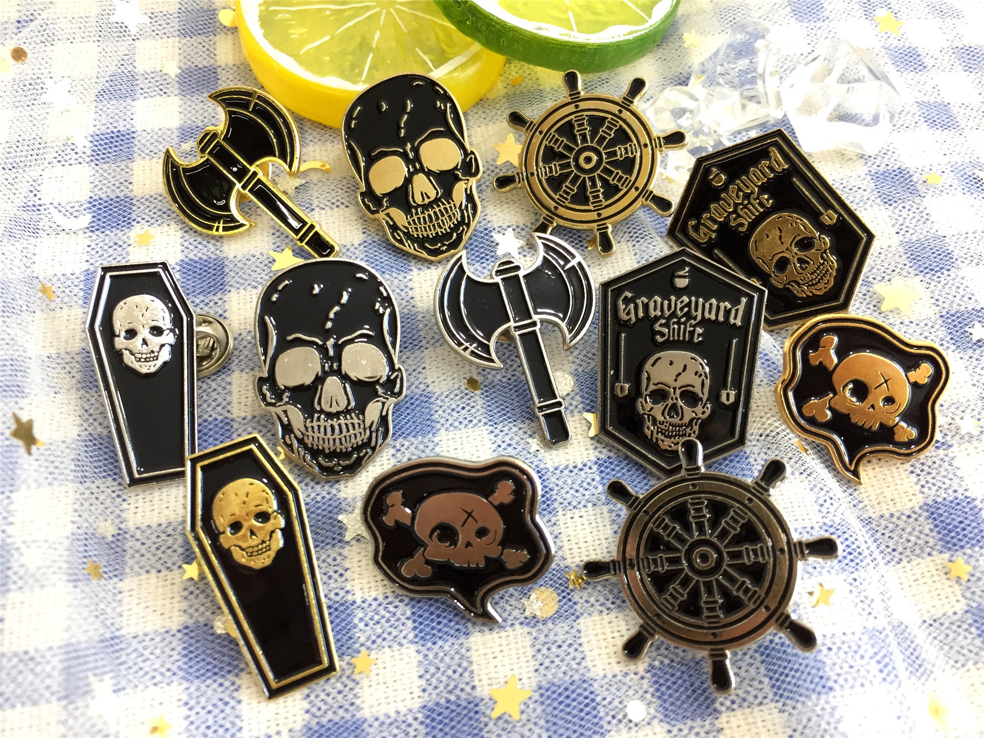 Pirate pins Halloween pin skull enamel pins set label pin hard | Etsy
