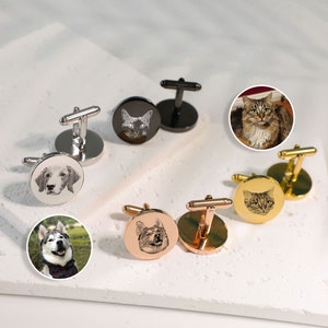 Custom Cuff Links Pet, Cuff Links for Groom, Engraved Cat Cufflinks, Animal Cuff Links, Wedding Gift, Memorial Cufflinks, Mens Cufflinks