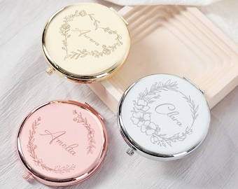 Compact Mirror Personalized,Pocket Mirror,Birth Flower Pocket Mirror,Engraved Mirror,Bridesmaid Proposal,Wedding Gift,Valentine's Day Gift