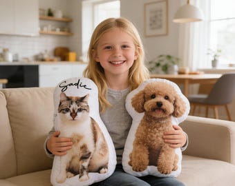 Pet Pillow,Pet Portrait Pillow,Pet Shaped Pillow,Double-Sided Print 3D Pillows,Custom Flannel/Crystal Velvet Pillow,Pet Loss Gifts