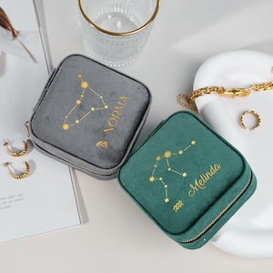 Benutzerdefinierte Horoskop Samt Schmuckschatulle, personalisierte Geburtstag Schmuckschatulle, Brautjungfer Geschenk, Reise Schmuckschatulle, Constellation Schmuckschatulle
