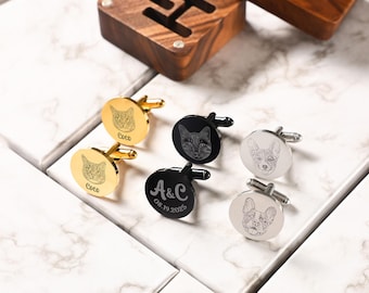 Cuff Links,Pet Portrait Cufflinks,Engraved CuffLinks,Custom Photo Cufflinks With Box,Memorial Cuff Links,Pet Memorial Gift,Christmas Gift