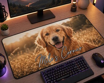 Personalized Pet Photo Desk Mat, Custom Dog Mouse Pad, Cat Memorial Desk Pad, Pet Lover Gift, Large Desk Mat, Office Desk Mat