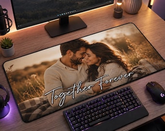 Custom Couple Photo Desk Mat, Personalized Mouse Pad with Text, Anniversary Gift, Romantic Desk Pad for Him/Her, Custom Family Gift