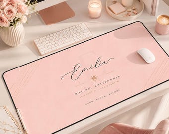 Custom Location Mouse Pad, Personalized Name Address Desk Mat, City Coordinates Desk Pad, Travel Lover Gift, Home Office Decor