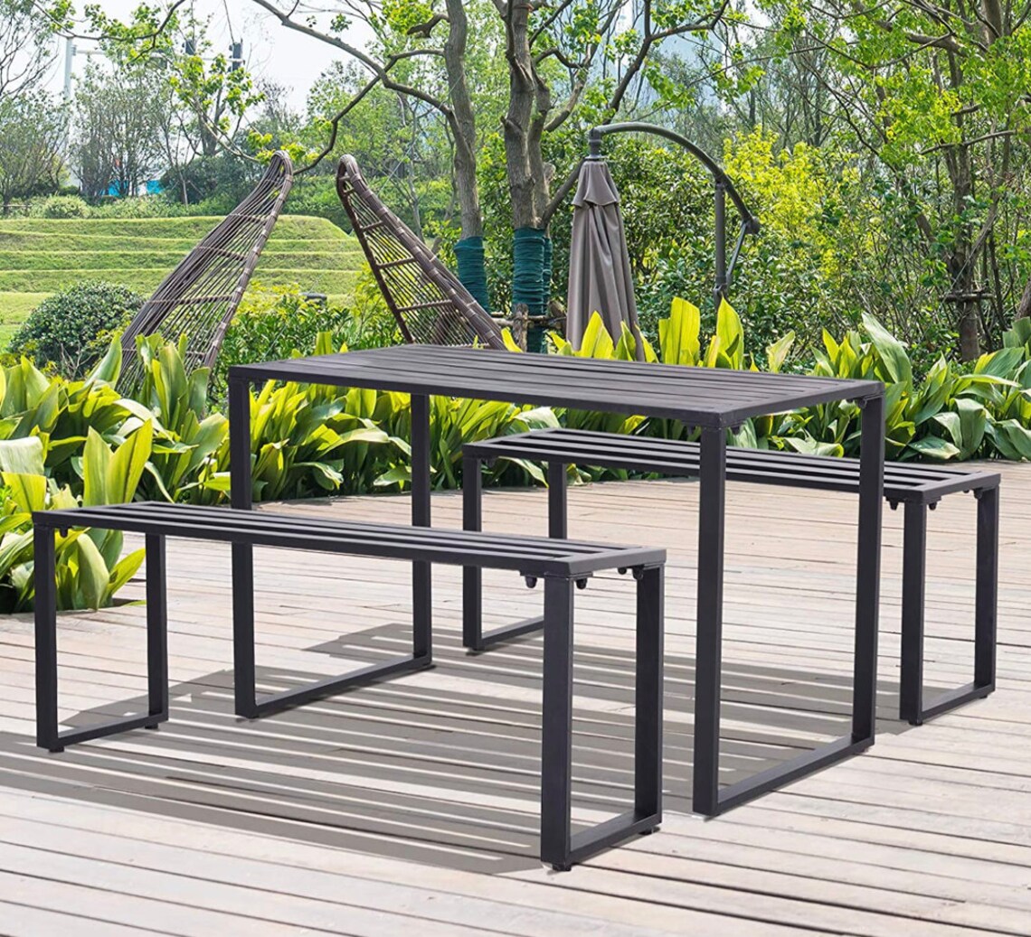 Industrial Garden Table and Benches Outdoor Metal Picnic Table Etsy UK
