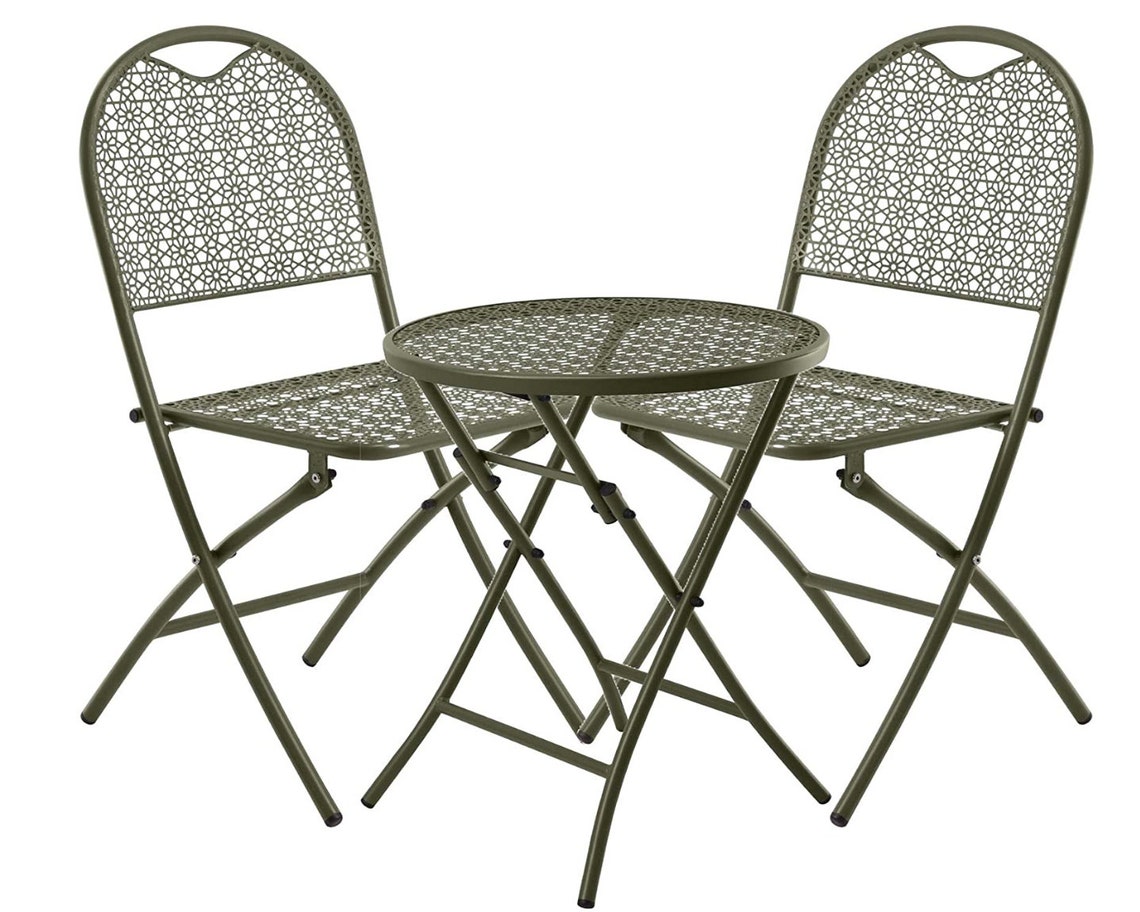 Garden Bistro Set 3 Piece Outdoor Metal Foldable Patio Balcony Etsy