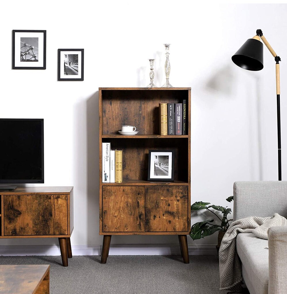 Industrial Style /Bookshelf/ Bookcase With Doors/ Vintage/ Etsy