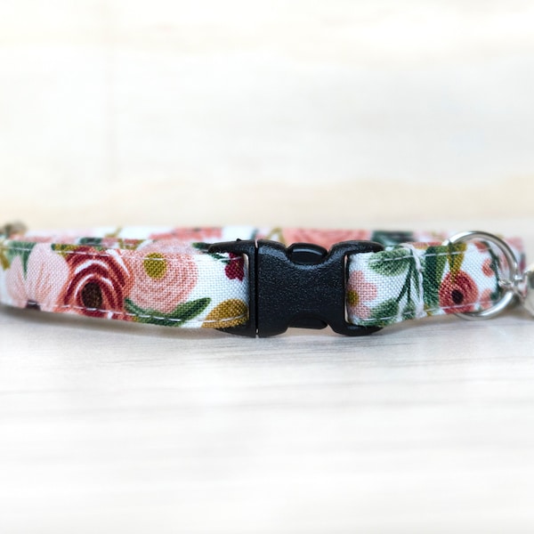 Rifle Paper Co, Breakaway Cat Collar with Bell "Dream Garden in Blush" / Floral Collar for Kitten, Cat, Large Cat