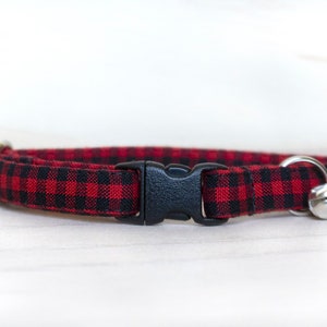 Christmas Breakaway Cat Collar with Bell “Buffalo Plaid” / Black and Red Collar for Kitten, Cat, Large Cat