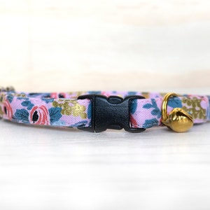 Rifle Paper Co, Breakaway Cat Collar with Bell &quot;Pink Roses&quot; / Metallic Gold Floral Collar for Kitten, Cat, Large Cat