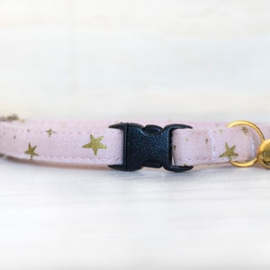 Rifle Paper Co, Breakaway Cat Collar with Bell &quot;Starlight in Blush&quot; / Metallic Gold Stars / Collar for Kitten, Cat, Large Cat