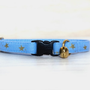 Rifle Paper Co, Breakaway Cat Collar with Bell &quot;Starlight in Blue&quot; / Metallic Gold Stars / Collar for Kitten, Cat, Large Cat