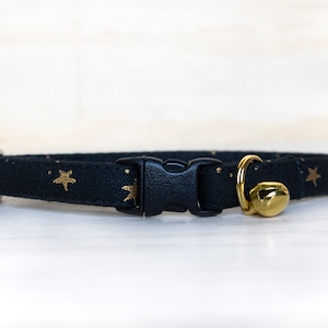 Rifle Paper Co, Breakaway Cat Collar with Bell &quot;Starlight in Black&quot; / Metallic Gold Stars / Collar for Kitten, Cat, Large Cat