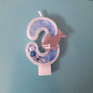 Shark Birthday Number Candle: Sparkling Party Cake Topper