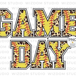 Game Day Softball PNG Image, Softball Leopard Letter Design, Sublimation Designs Downloads, PNG File