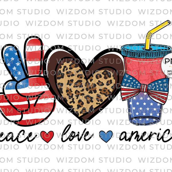 Peace Love America PNG Image, American Flag Tea Design, Sublimation Designs Downloads, PNG File