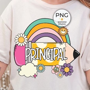 Principal PNG Image, Back To School Principal Pencil Rainbow Design, Sublimation Designs Downloads, PNG File