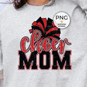 Cheer Mom PNG Image, Cheer Red Black Distressed Design, Sublimations Designs Downloads, PNG File