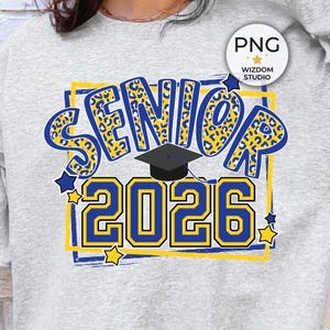 Senior 2026 PNG Image, Blue Gold Leopard Senior Design, Sublimation Designs Downloads, PNG File