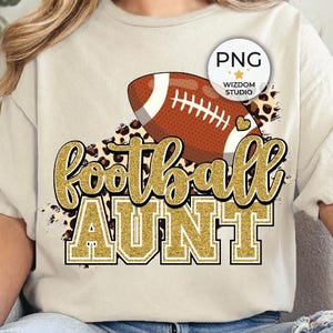 Football Aunt PNG Image, Gold Glitter Leopard Football, Sublimation Design, Transparent PNG, Digital Download