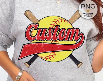 Custom Softball PNG Image, Personalized Mascot Name and Colors Retro Design, Sublimation Designs Downloads