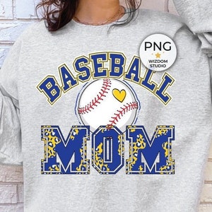 Baseball Mom PNG Image, Baseball Leopard Blue Yellow Gold Design, Sublimation Designs Downloads, PNG File