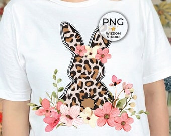 Easter Bunny PNG Image, Leopard Floral Bunny Design, Sublimation Designs Downloads, PNG File